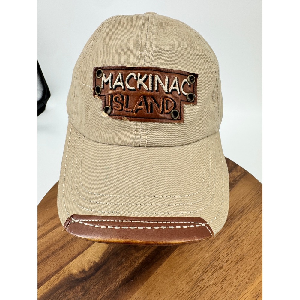Mackinac Island MICH Hat Cap Tan Leather Patch Logo‎ Casual Outdoor Hat Men